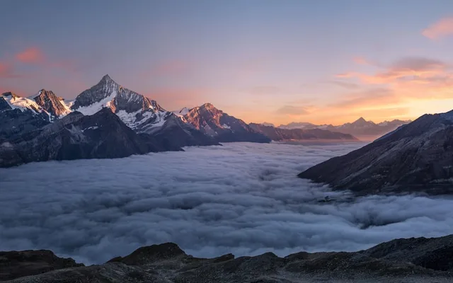 Layered peaks at dawn